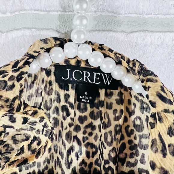 J. Crew Ruffle Button Down Leopard Print Crinkle Chiffon Blouse Size 0 - Picture 7 of 12